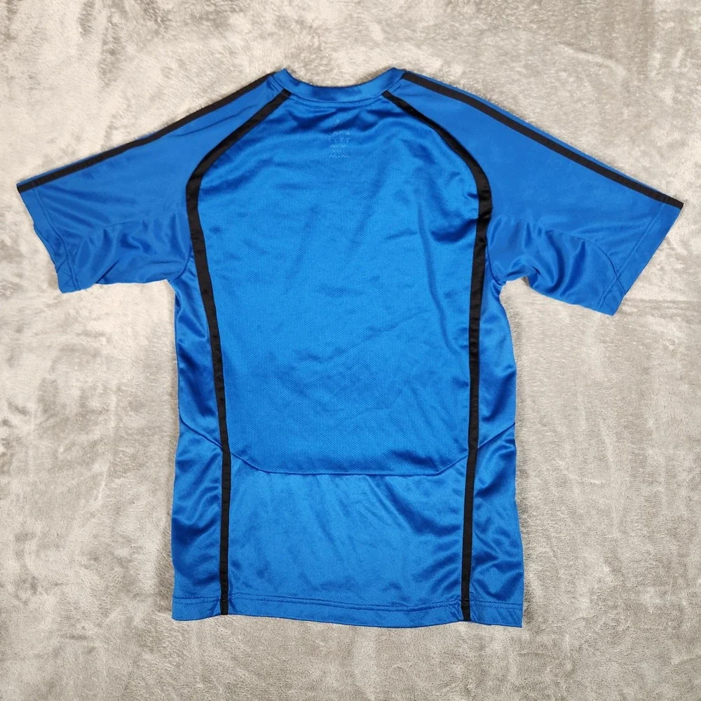 Adidas Athletic Shirt Mens Medium Blue Excellent‎ Short Sleeve 3-Stripe Q27335